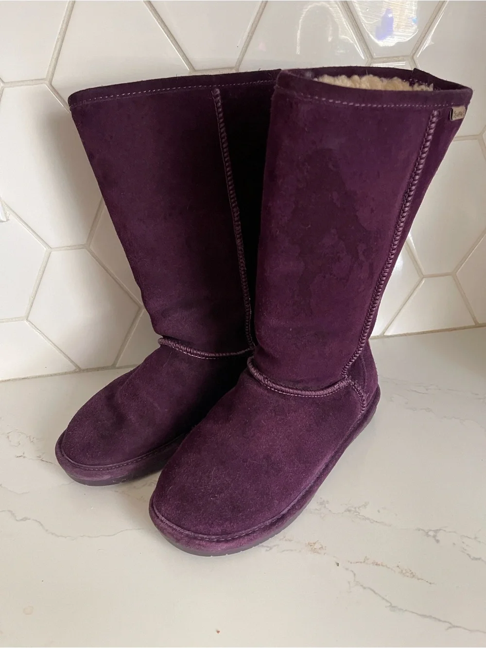 BearPaw Tall Suede Winter Boots in Plum